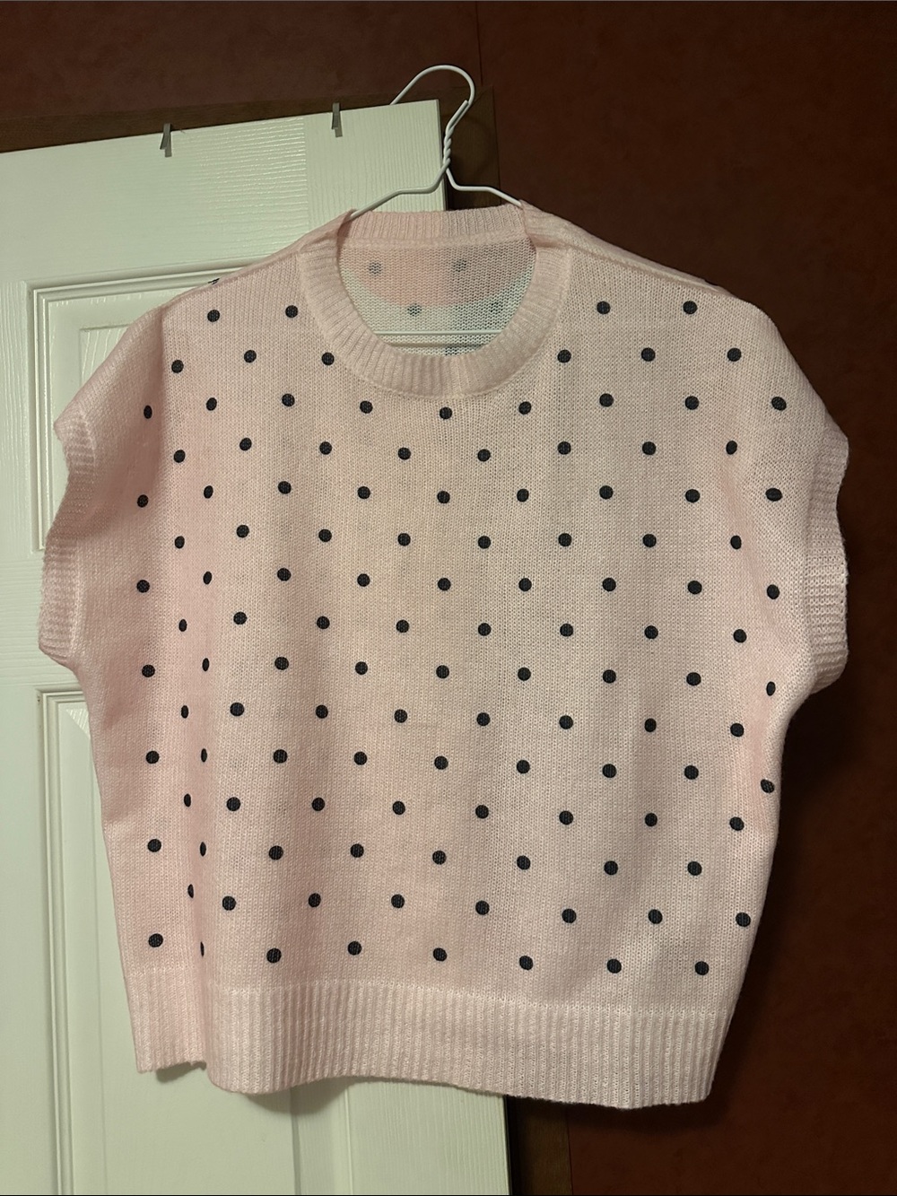 SHEIN Pink Short-Sleeve Polka Dot Crew Neck Sweater